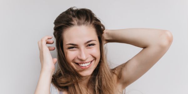 joyful european woman laughing indoor photo romantic girl expressing happiness