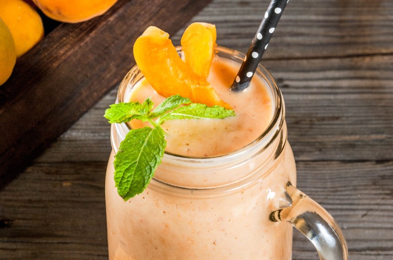 homemade organic smoothie from yogurt apricot